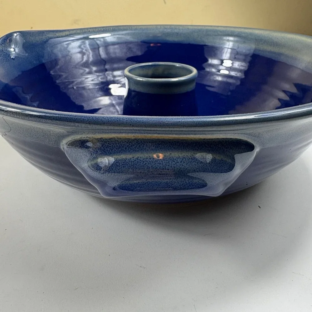 Tumbleweed Pottery Cobalt Blue Upright‎ Chicken Roaster Stoneware